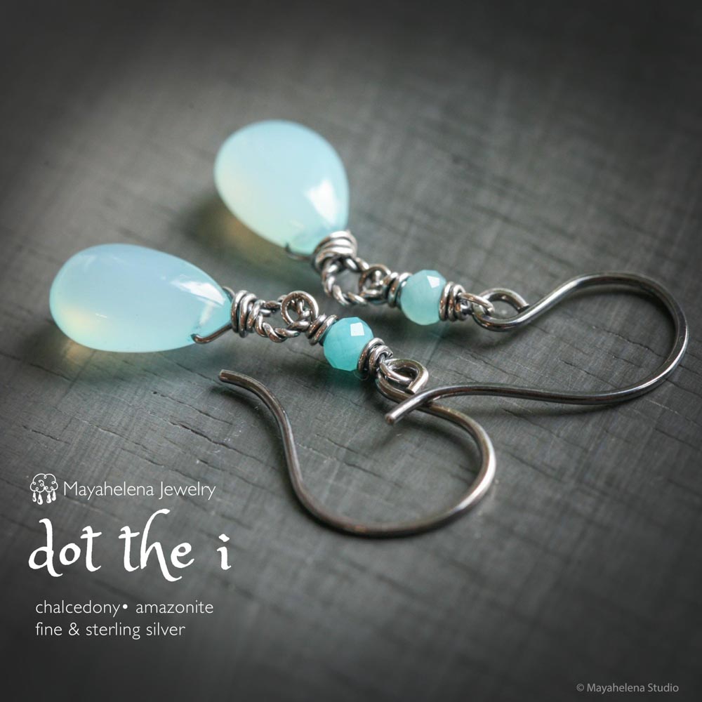Dot the I - Aqua Chalcedony Sterling Silver Earrings