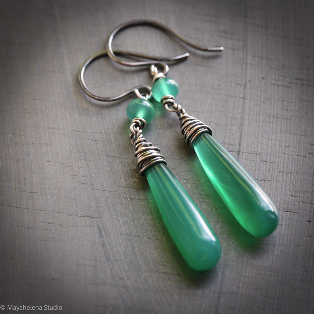 Dot the I - Green Onyx Sterling Silver Earrings