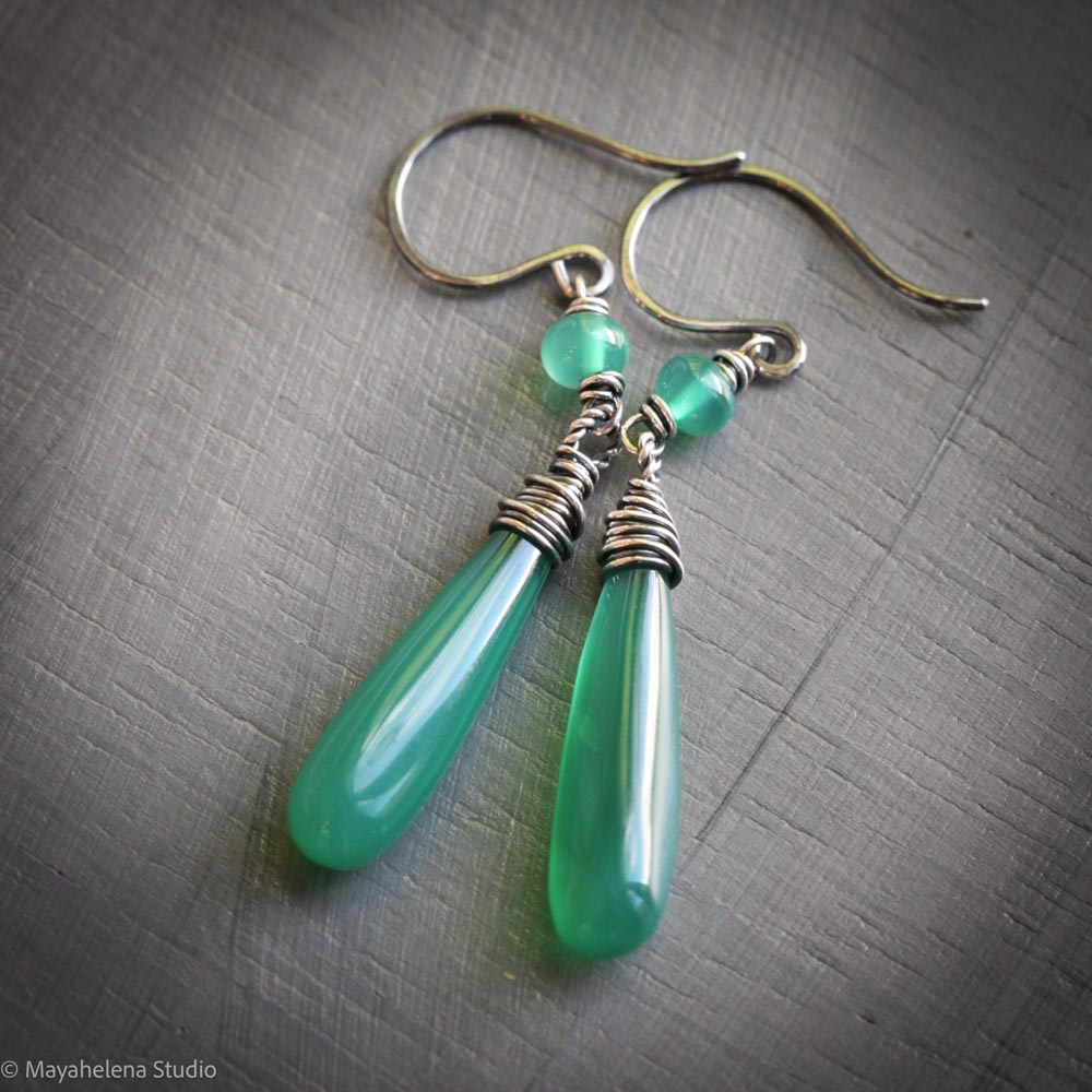 Dot the I - Green Onyx Sterling Silver Earrings