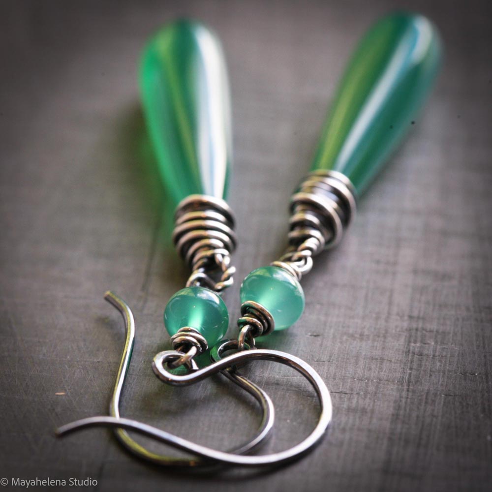 Dot the I - Green Onyx Sterling Silver Earrings