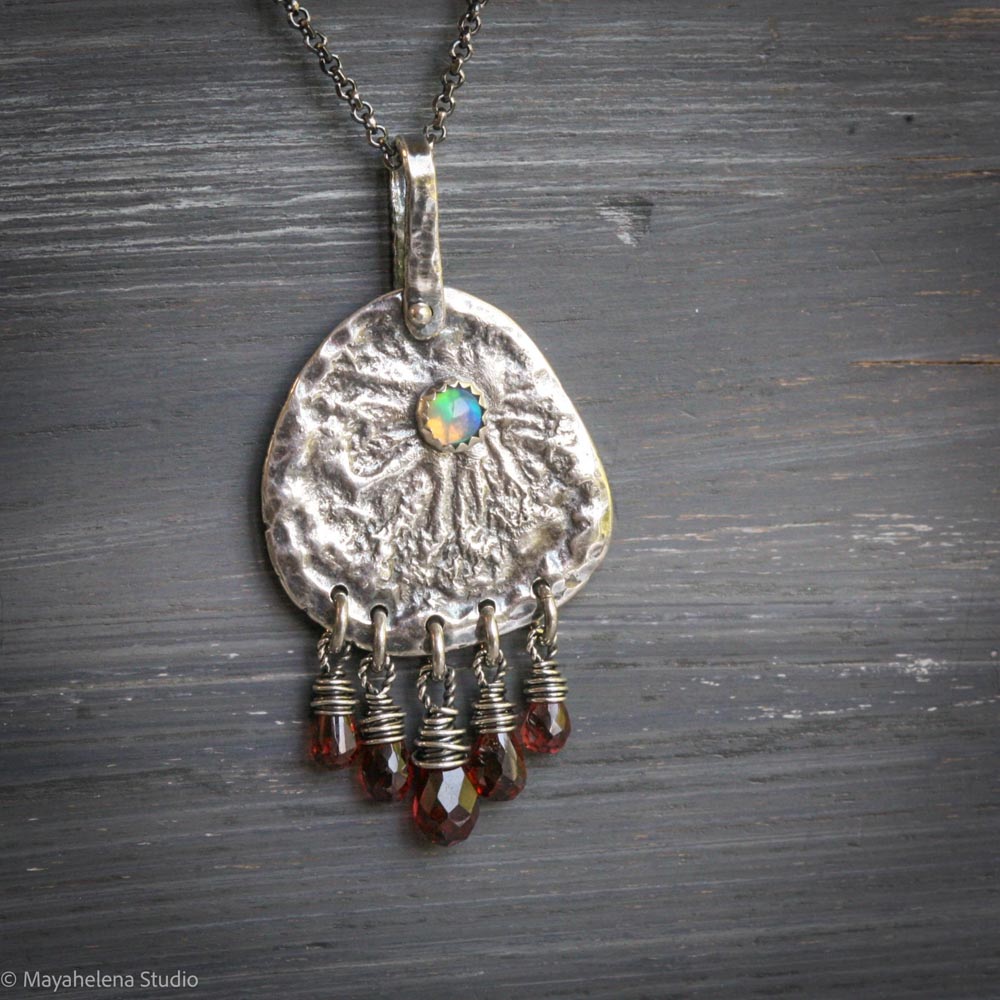 il_fullxfull.7189845102_8k9o.jpg Fire Awakes - Ethiopian Opal Garnet Fine and Sterling Silver Necklace