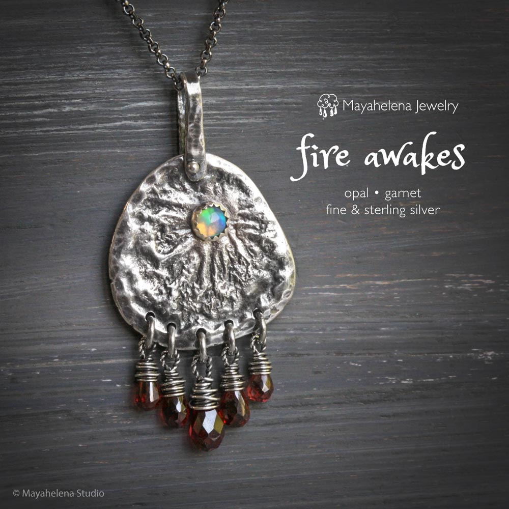 Fire Awakes - Ethiopian Opal Garnet Fine and Sterling Silver Necklace