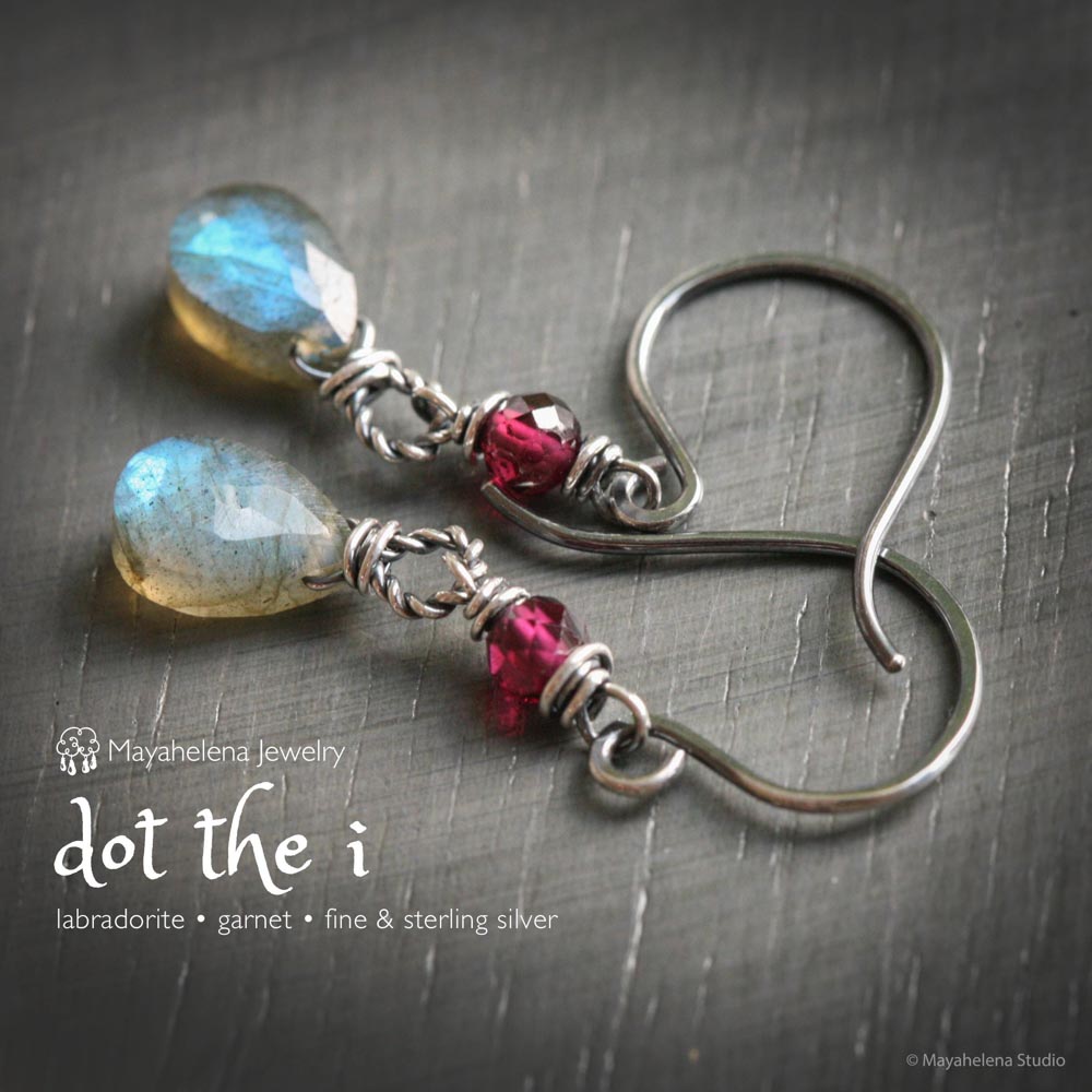 Dot the I - Labradorite and Garnet Fine & Sterling Silver Earrings