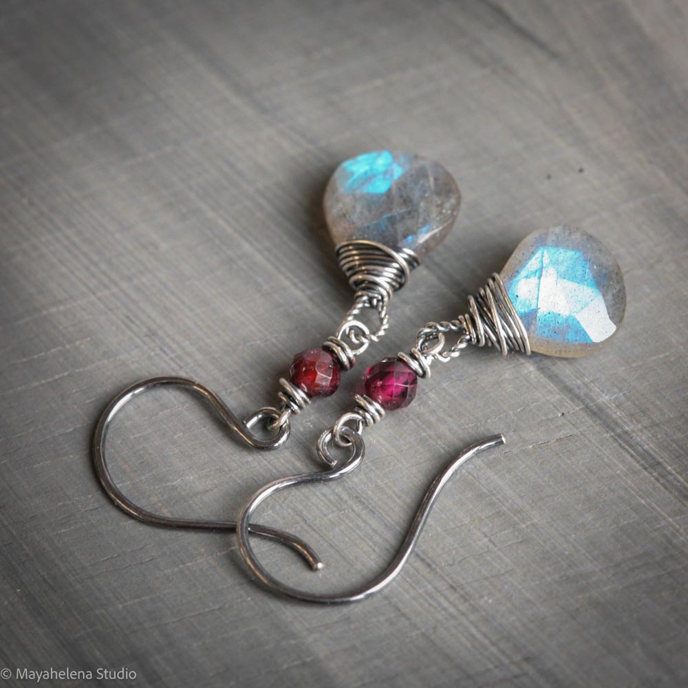 il_fullxfull.7195573468_ixrg.jpg Dot the I - Labradorite and Garnet Fine & Sterling Silver Earrings
