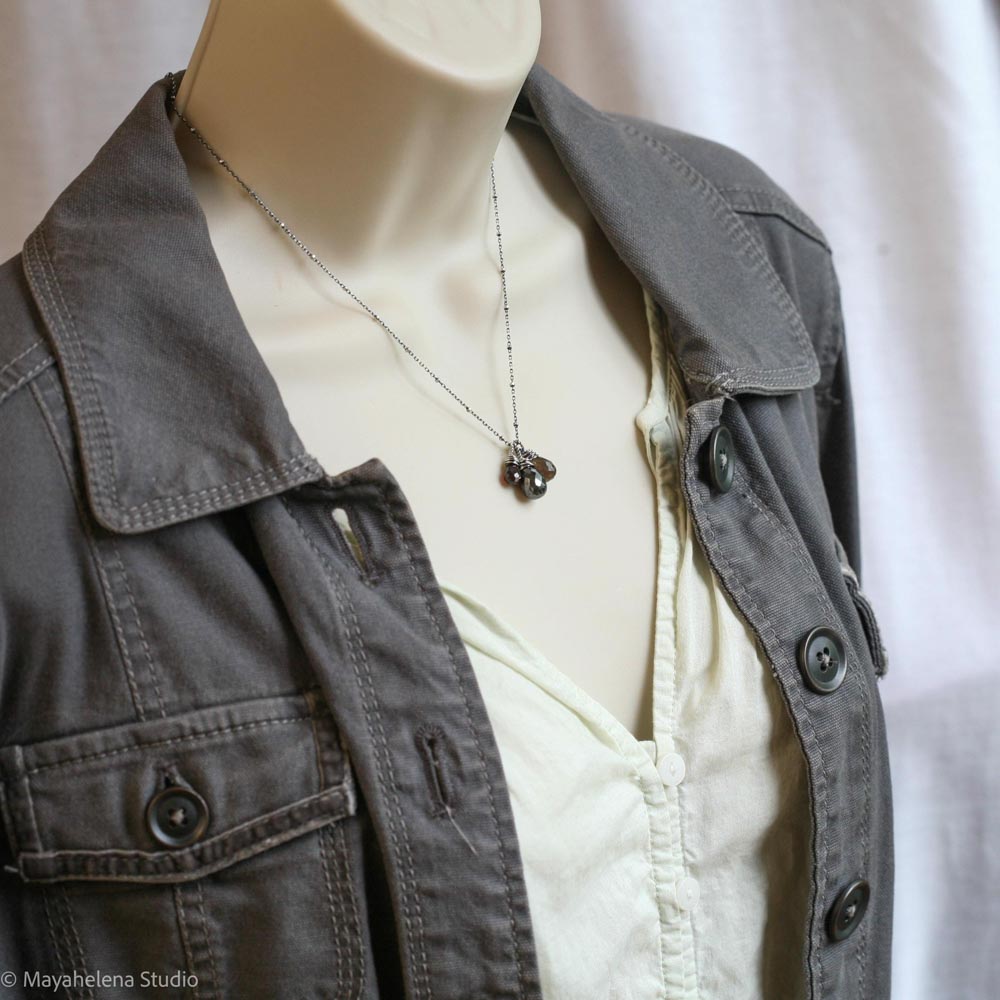 Heal Gemstone Trio - Smoky Quartz Hematite Garnet Sterling Silver Wire Wrapped Necklace