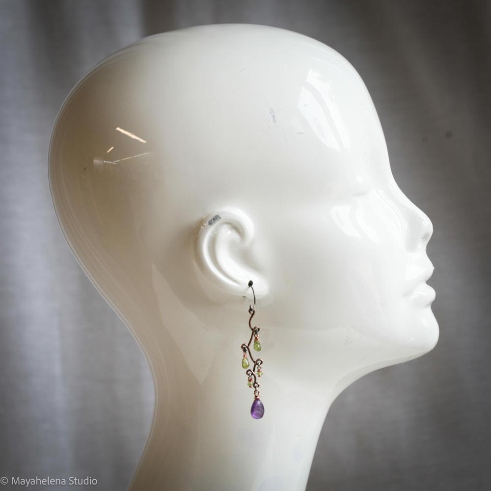 Fun with Copper - Amethyst and Peridot Copper Sterling Silver Earrings