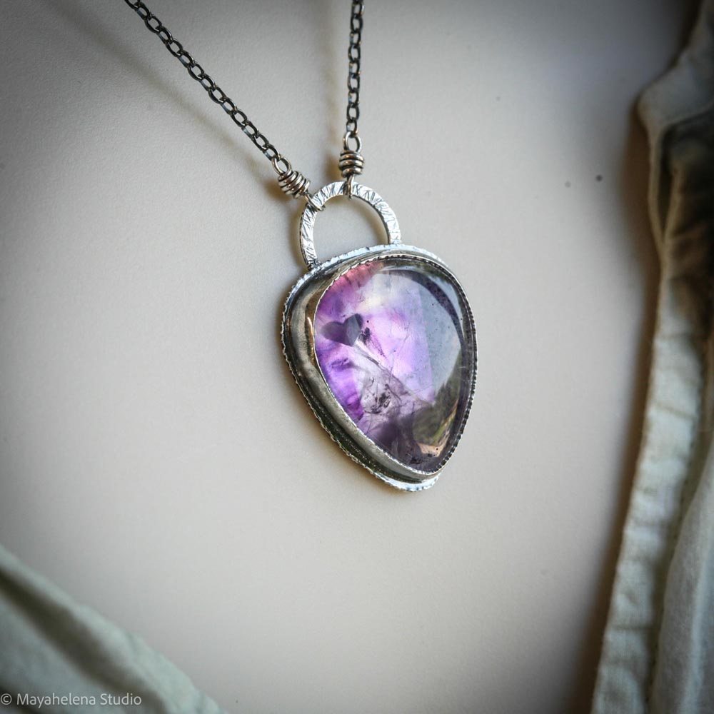 I Carry Your Heart in Mine - Trapiche Amethyst Sterling Silver Necklace Pendant Valentine Gift
