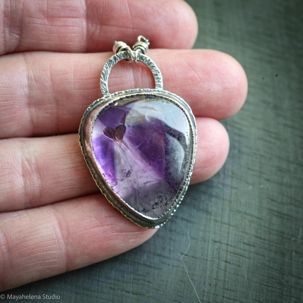 I Carry Your Heart in Mine - Trapiche Amethyst Sterling Silver Necklace Pendant Valentine Gift