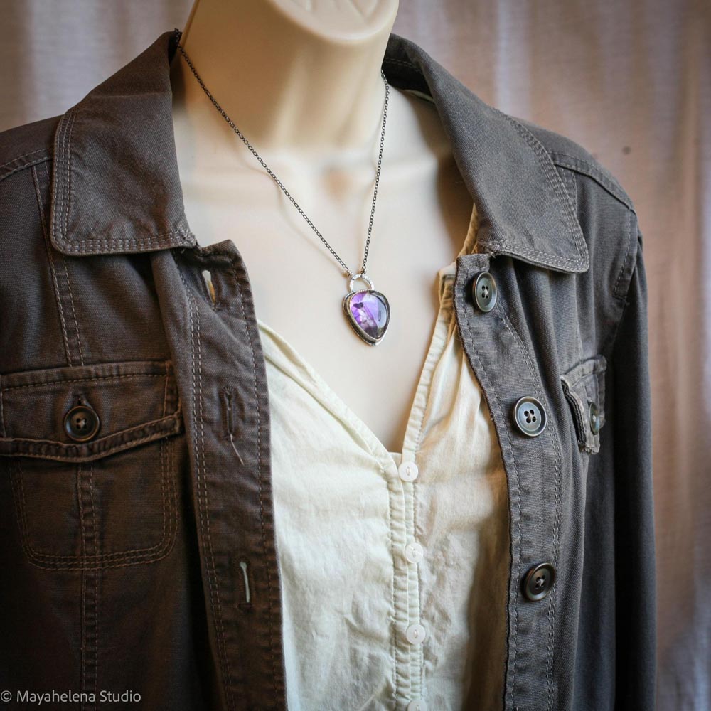 I Carry Your Heart in Mine - Trapiche Amethyst Sterling Silver Necklace Pendant Valentine Gift