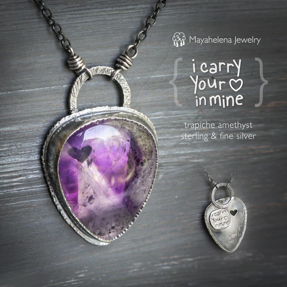 I Carry Your Heart in Mine - Trapiche Amethyst Sterling Silver Necklace Pendant Valentine Gift