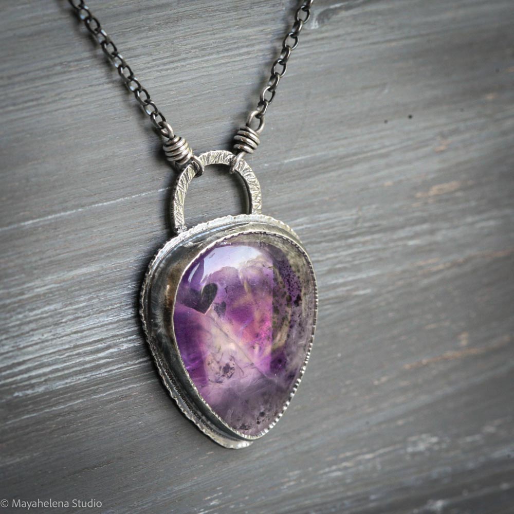 I Carry Your Heart in Mine - Trapiche Amethyst Sterling Silver Necklace Pendant Valentine Gift