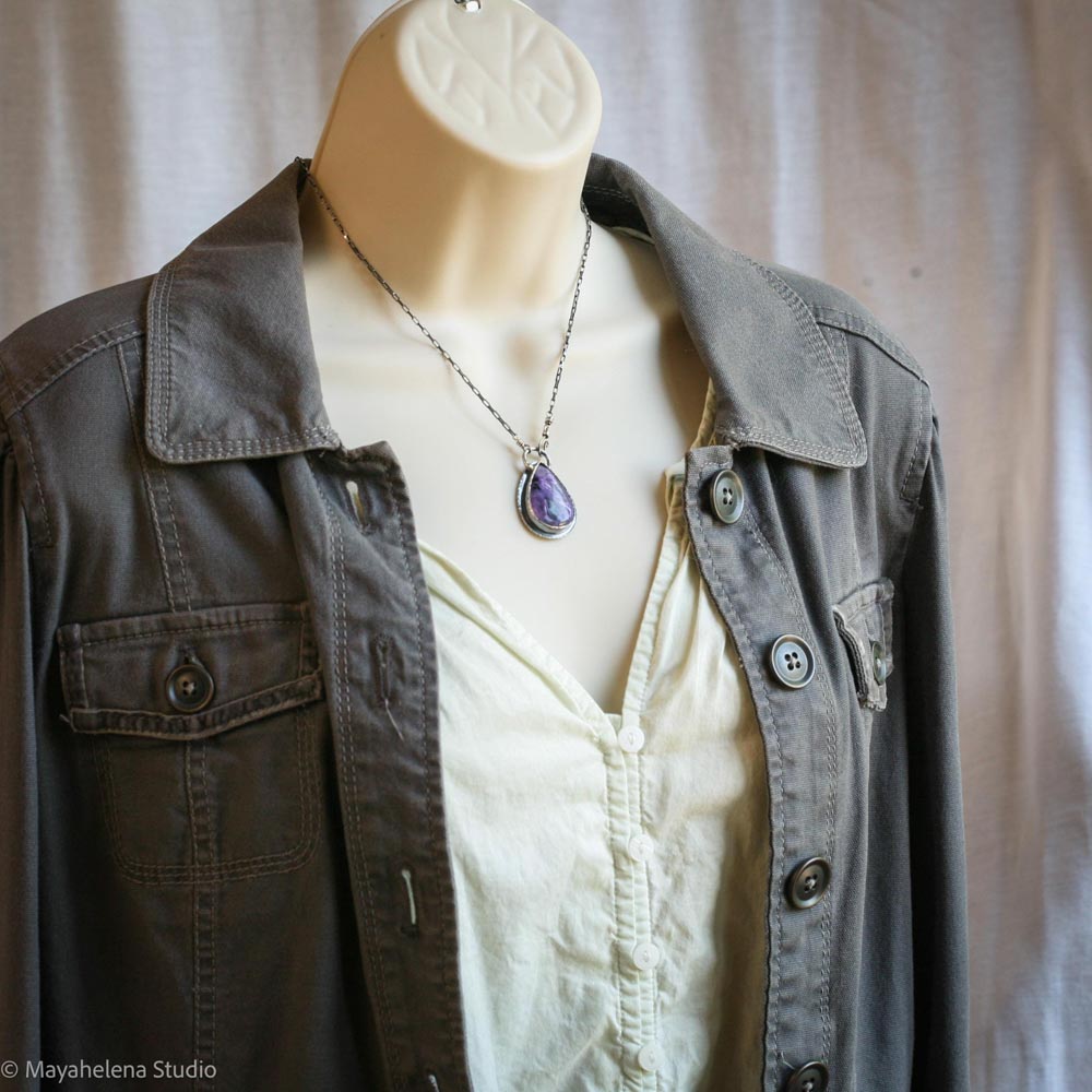 Miles to Go - Charoite Sterling Silver Necklace Pendant