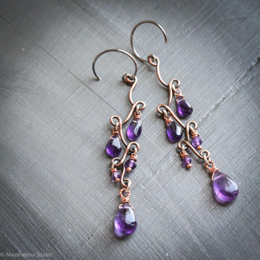 Fun with Copper - Amethyst Copper Sterling Silver Earrings