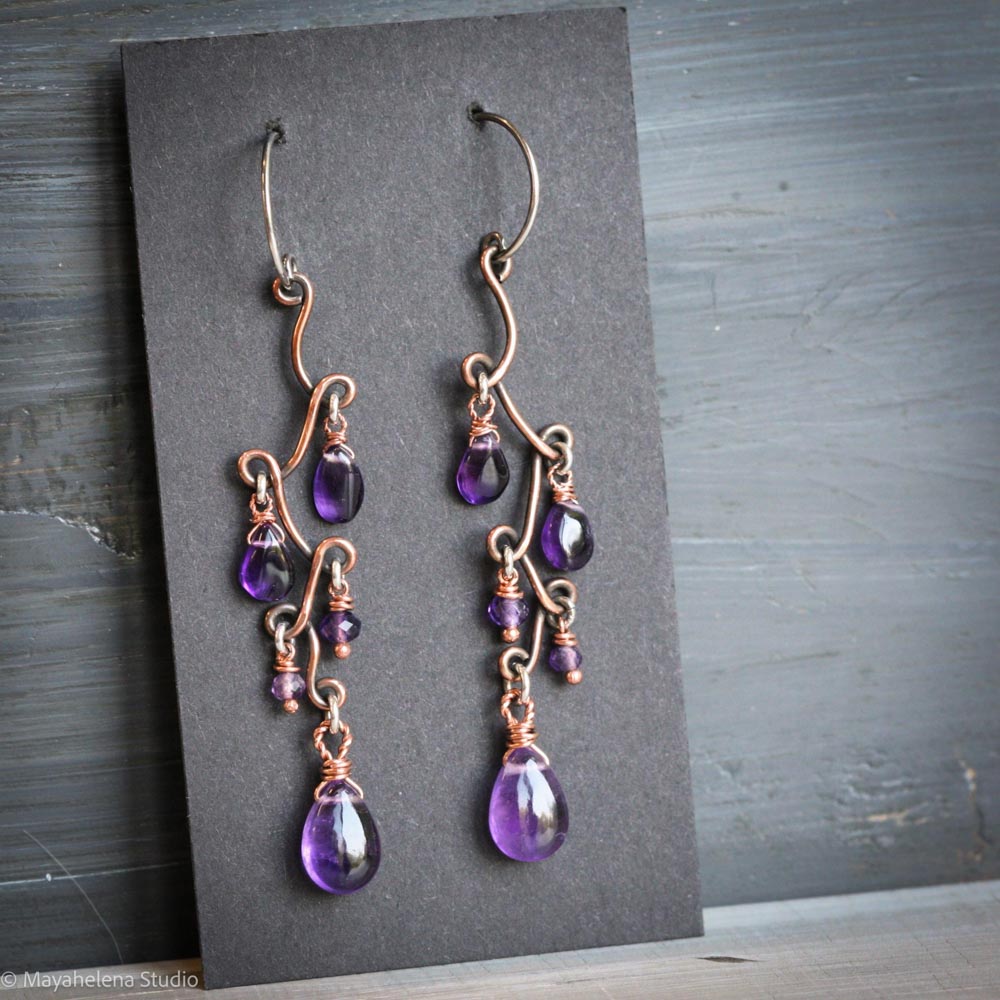Fun with Copper - Amethyst Copper Sterling Silver Earrings