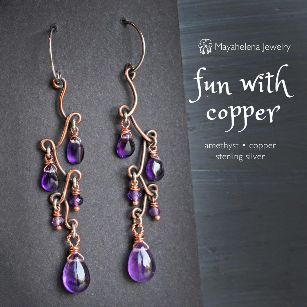Fun with Copper - Amethyst Copper Sterling Silver Earrings