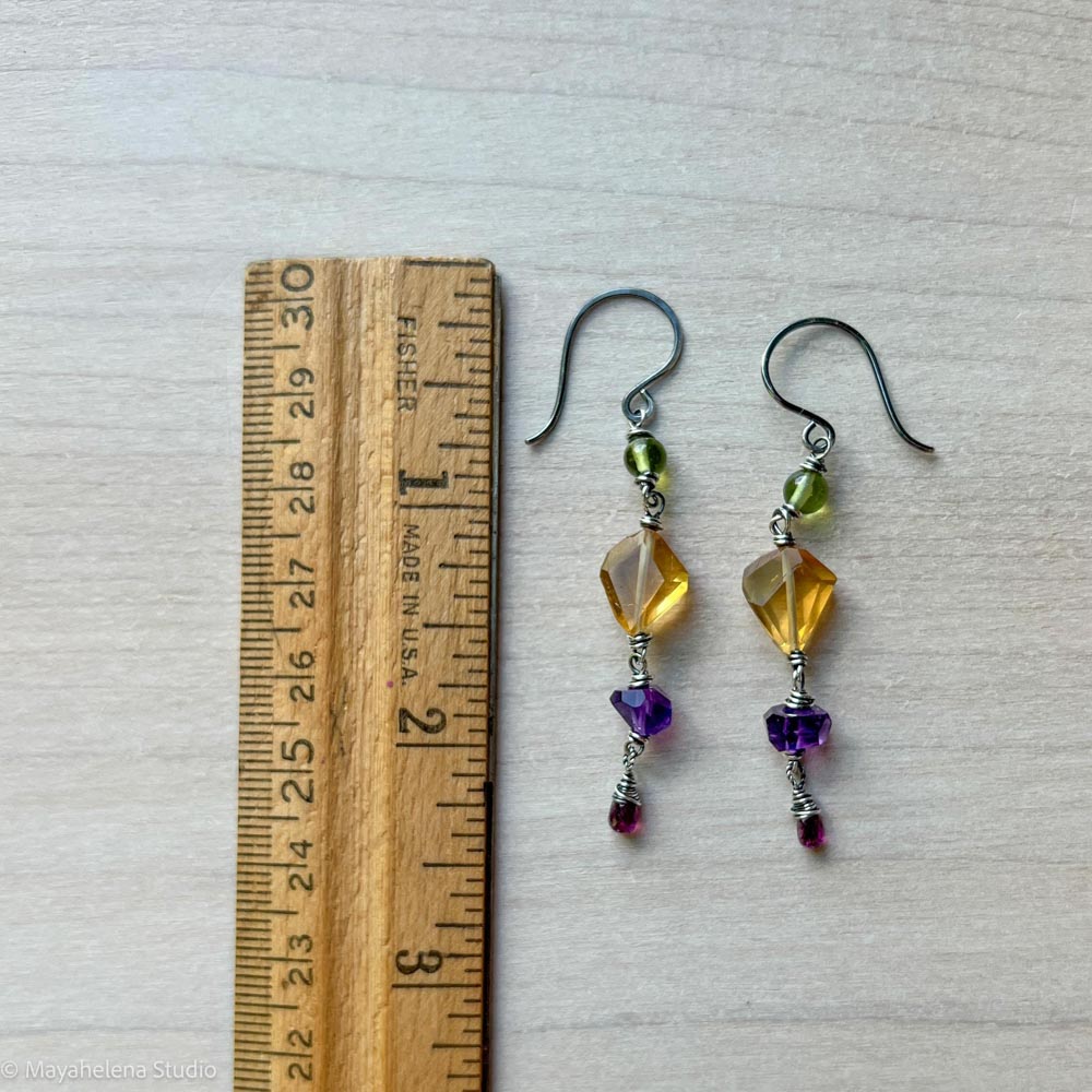Crystal Medley - Peridot Citrine Amethyst Garnet Sterling Silver Earrings