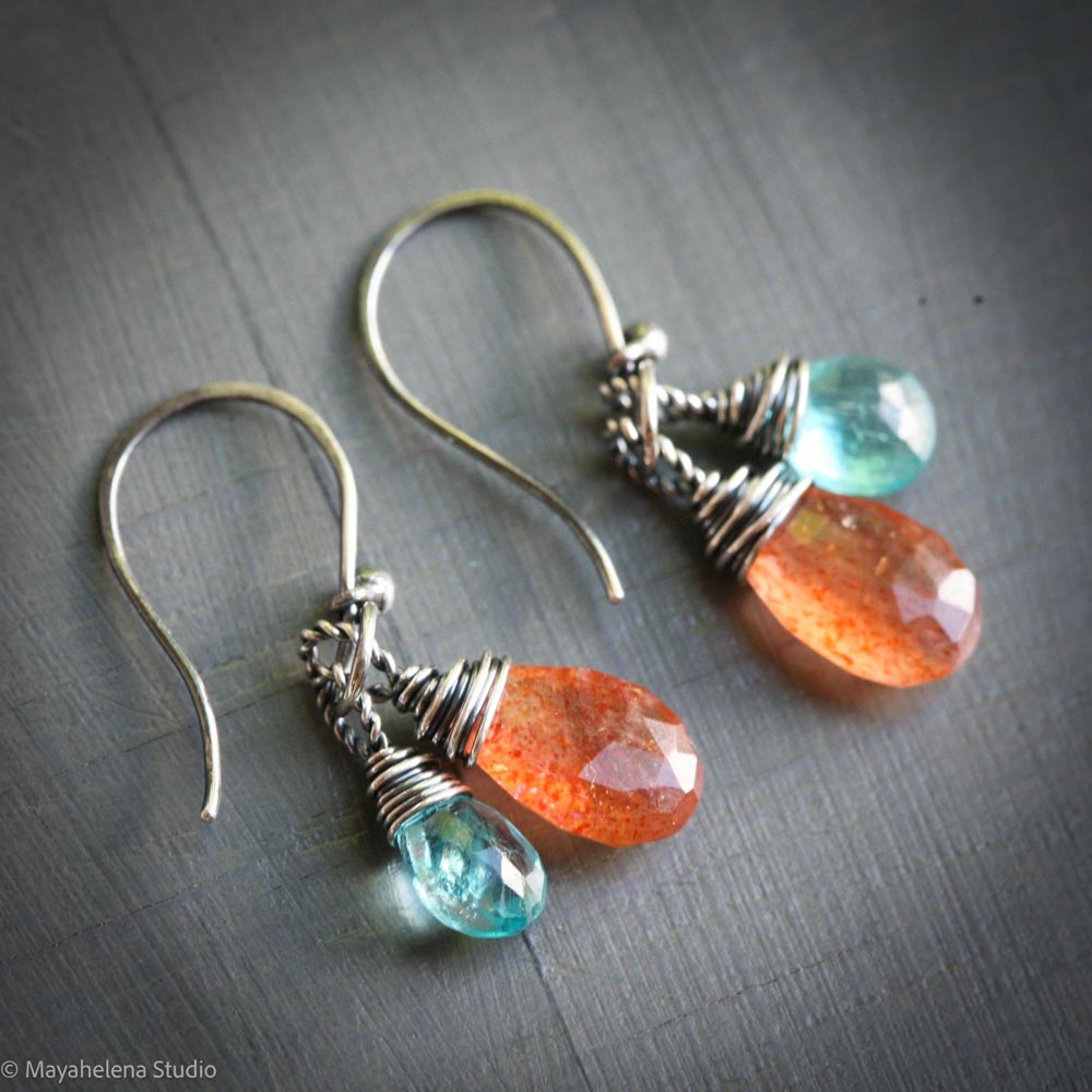 Golden Hour - Sunstone and Apatite Sterling Silver Earrings
