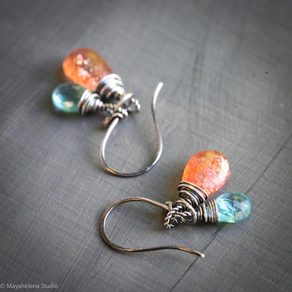 Golden Hour - Sunstone and Apatite Sterling Silver Earrings