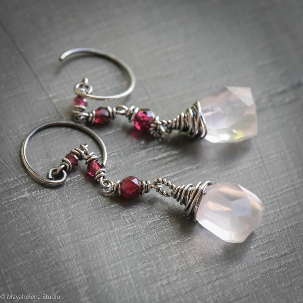 Light Seeker - Rose Quartz & Garnet Sterling Silver Earrings