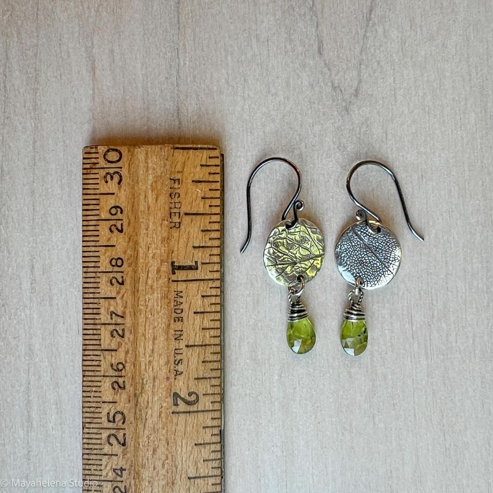 Secret Garden - Botanical Textured Fine Silver and  Peridot Earrings