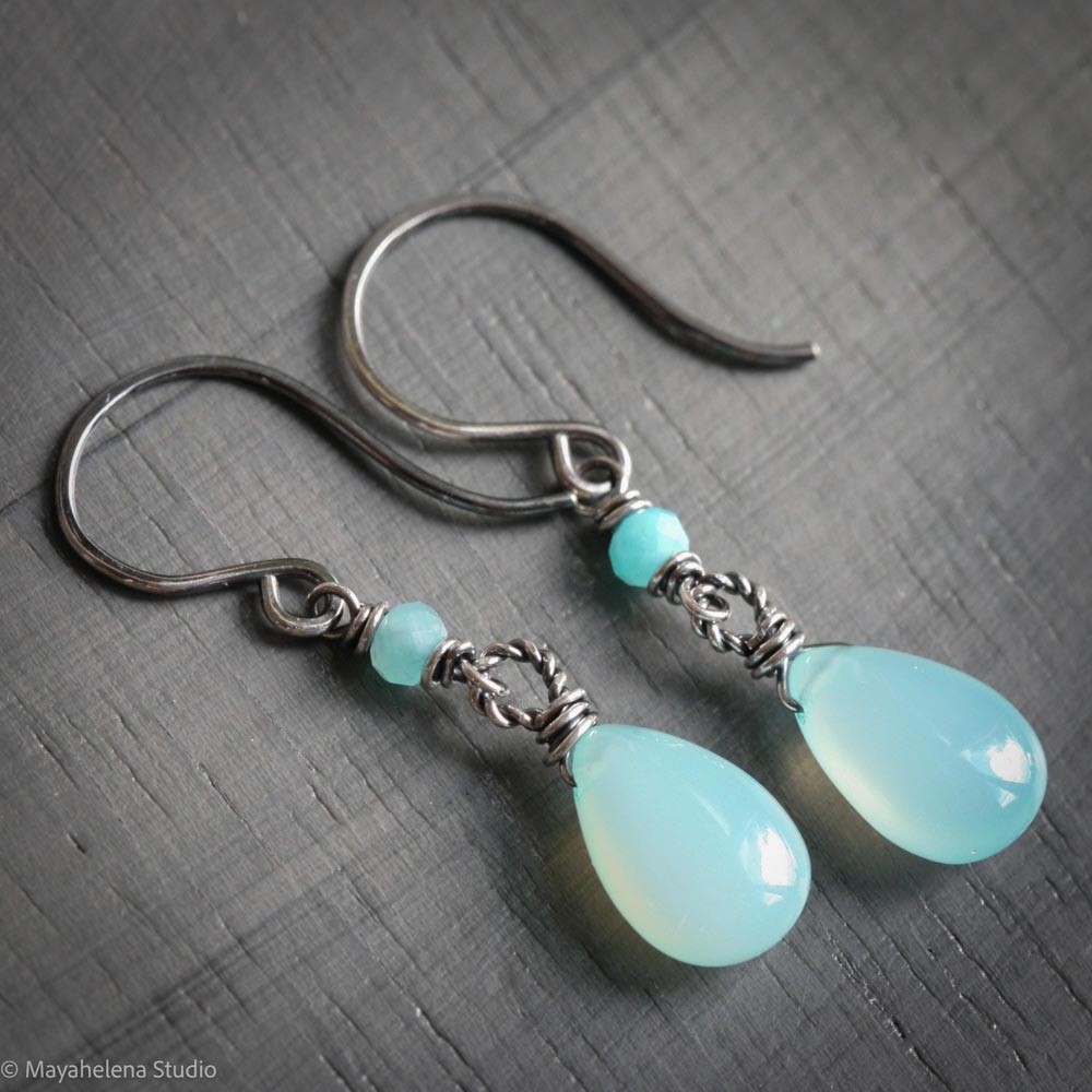 il_fullxfull.7224294773_aoae.jpg Dot the I - Aqua Chalcedony Sterling Silver Earrings