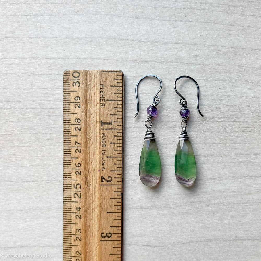 Cadence Fluorite & Amethyst Sterling Silver Earrings