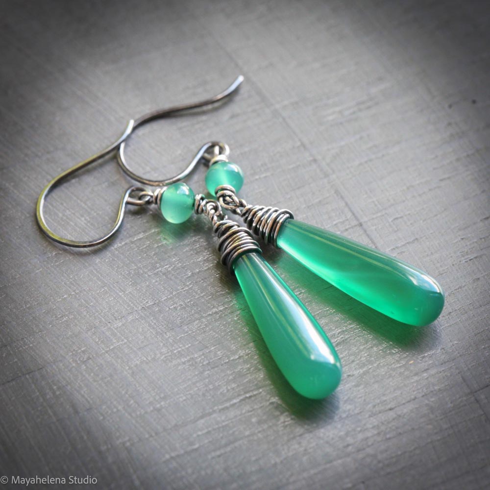Dot the I - Green Onyx Sterling Silver Earrings