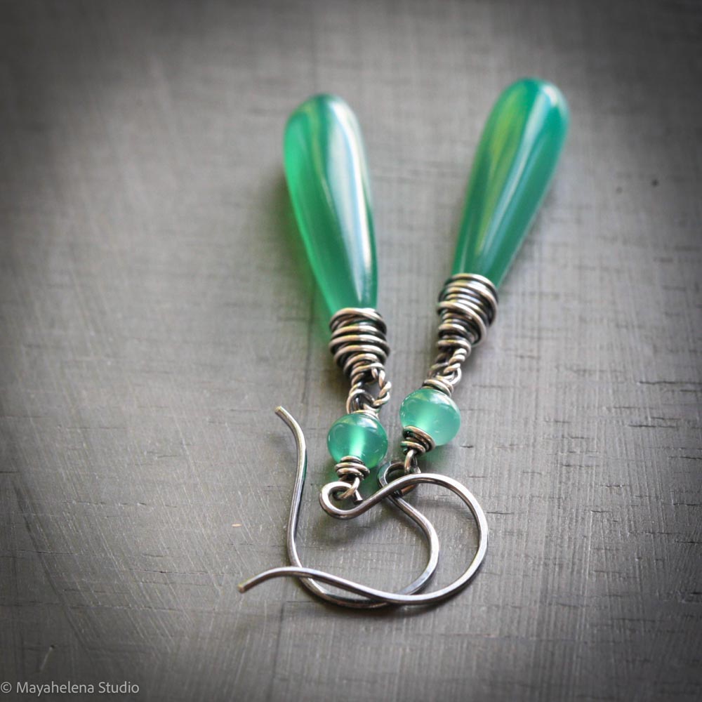 Dot the I - Green Onyx Sterling Silver Earrings