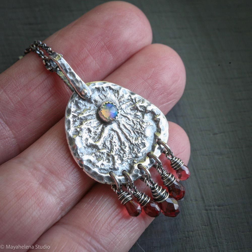 il_fullxfull.7237822785_4bn2.jpg Fire Awakes - Ethiopian Opal Garnet Fine and Sterling Silver Necklace