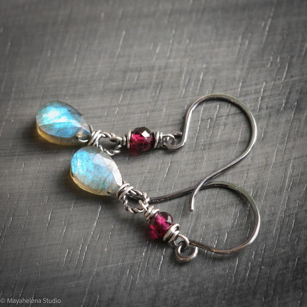 il_fullxfull.7243547285_taly.jpg Dot the I - Labradorite and Garnet Fine & Sterling Silver Earrings