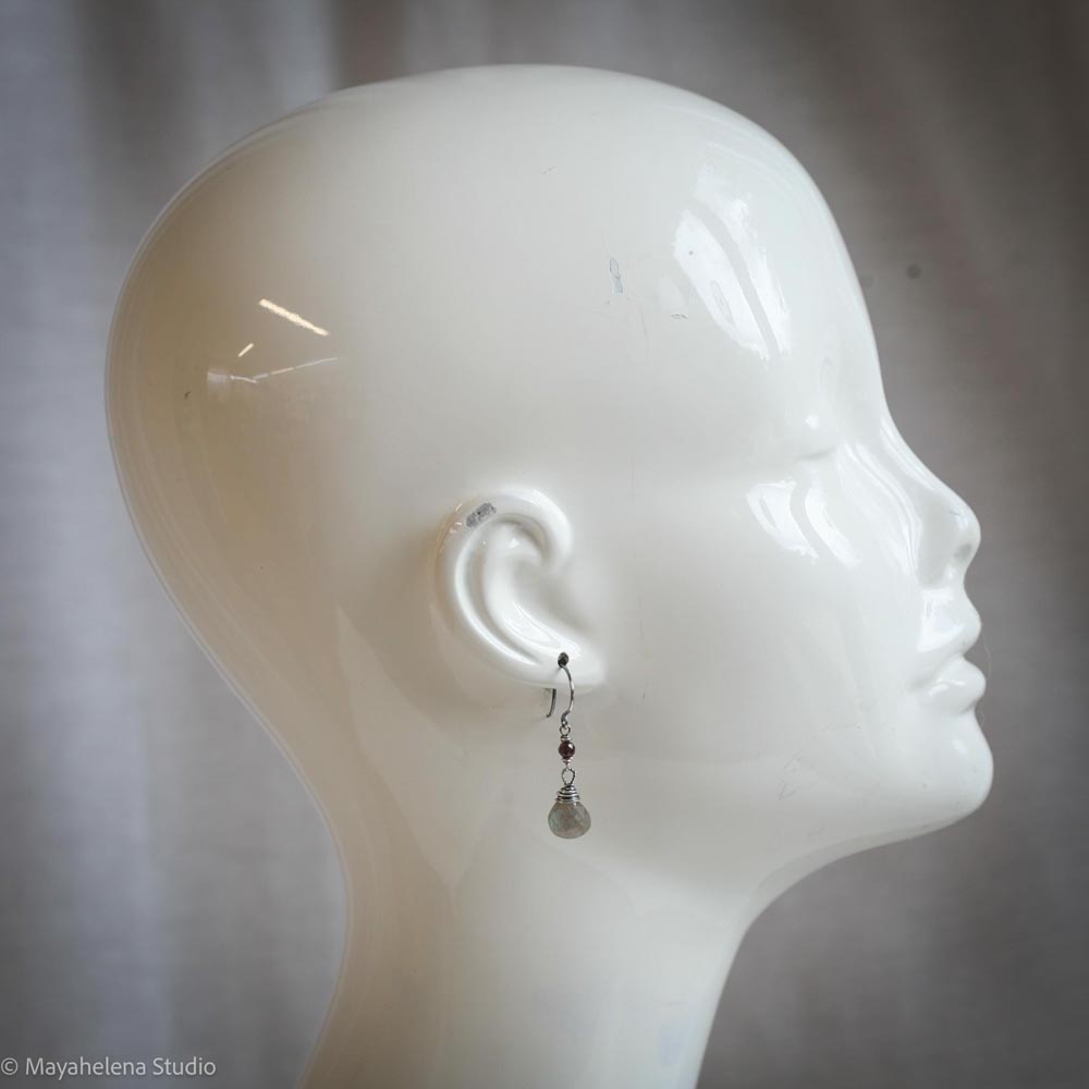 il_fullxfull.7243553085_nr9c.jpg Dot the I - Labradorite and Garnet Fine & Sterling Silver Earrings