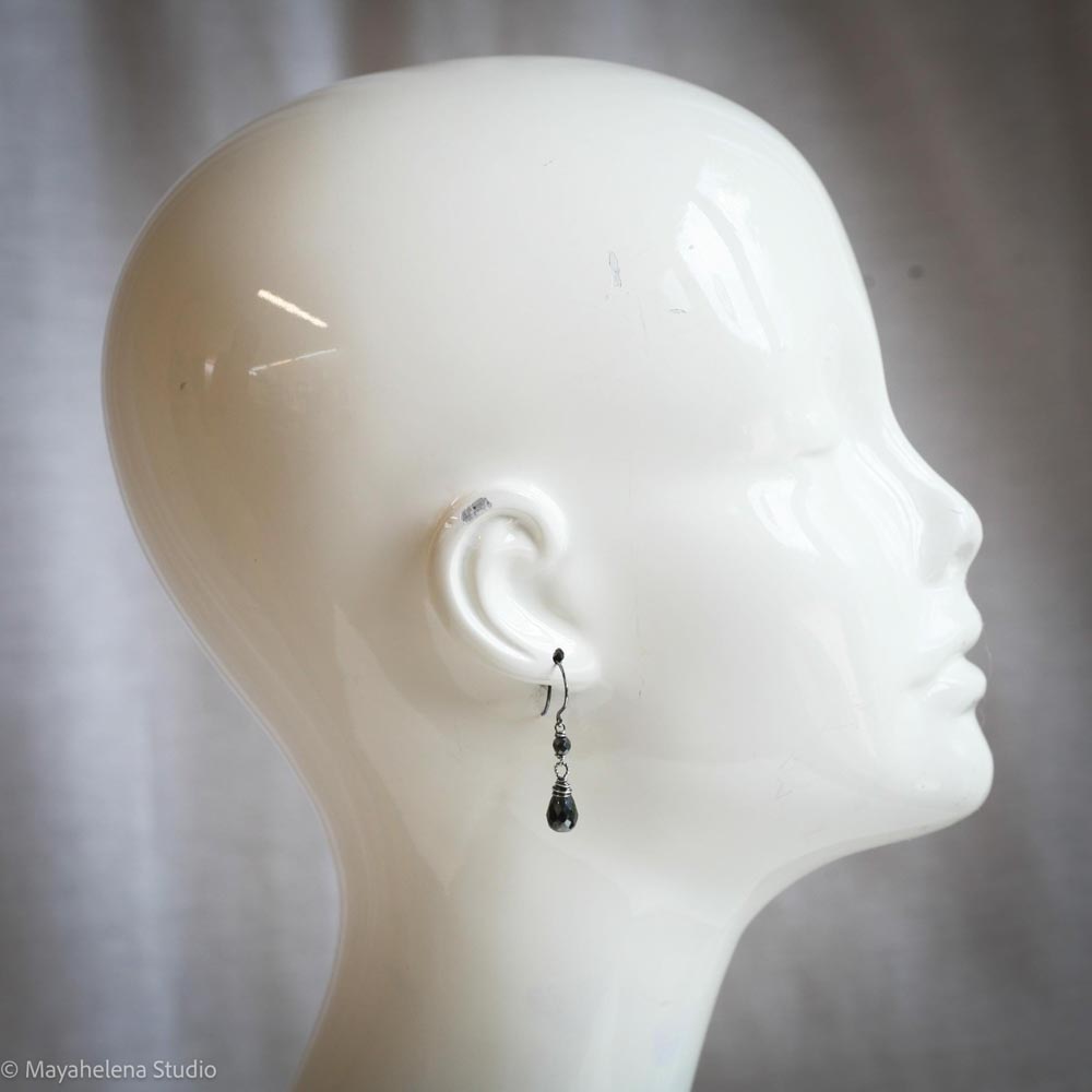 Dot the I - Hematite Wire Wrapped Sterling Silver Earrings