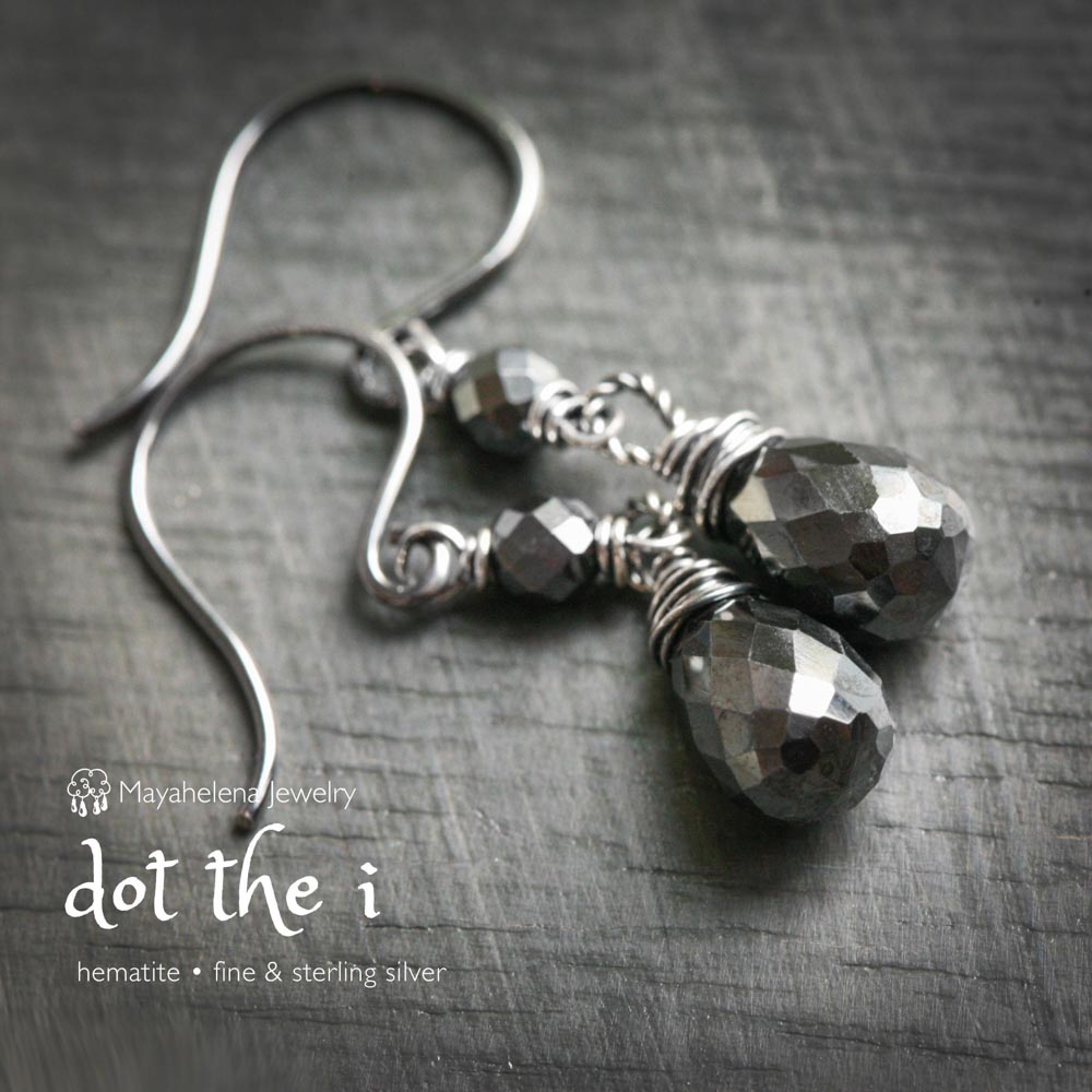 Dot the I - Hematite Wire Wrapped Sterling Silver Earrings