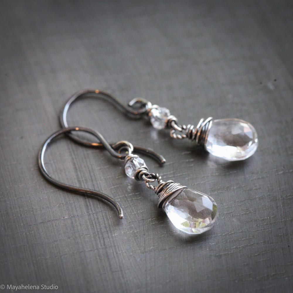 Dot the I - Rock Crystal Wire Wrapped Sterling Silver Earrings
