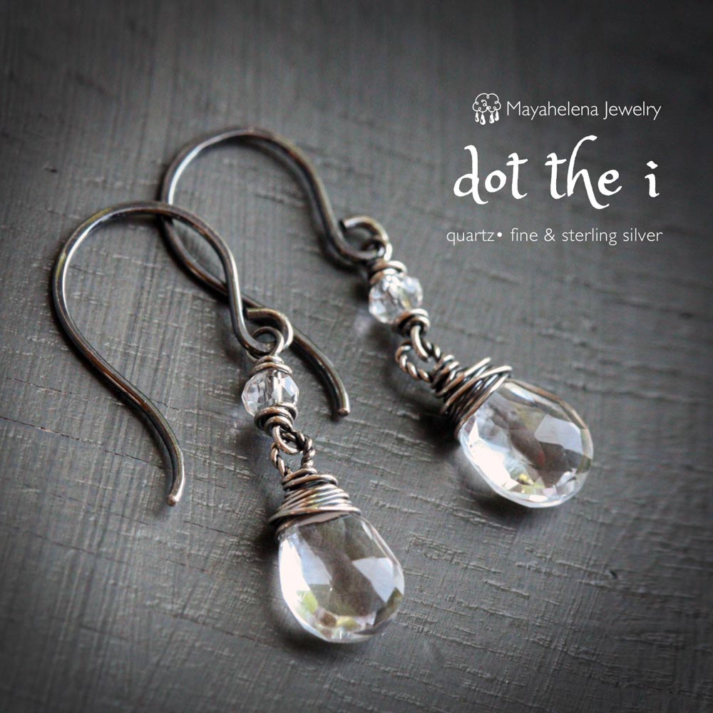 Dot the I - Rock Crystal Wire Wrapped Sterling Silver Earrings