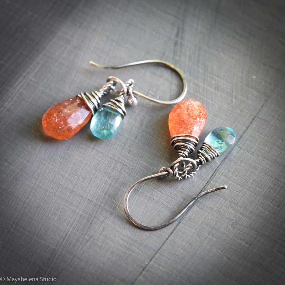 Golden Hour - Sunstone and Apatite Sterling Silver Earrings