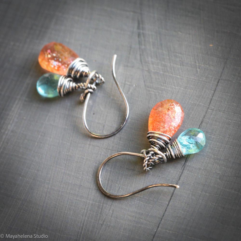 Golden Hour - Sunstone and Apatite Sterling Silver Earrings