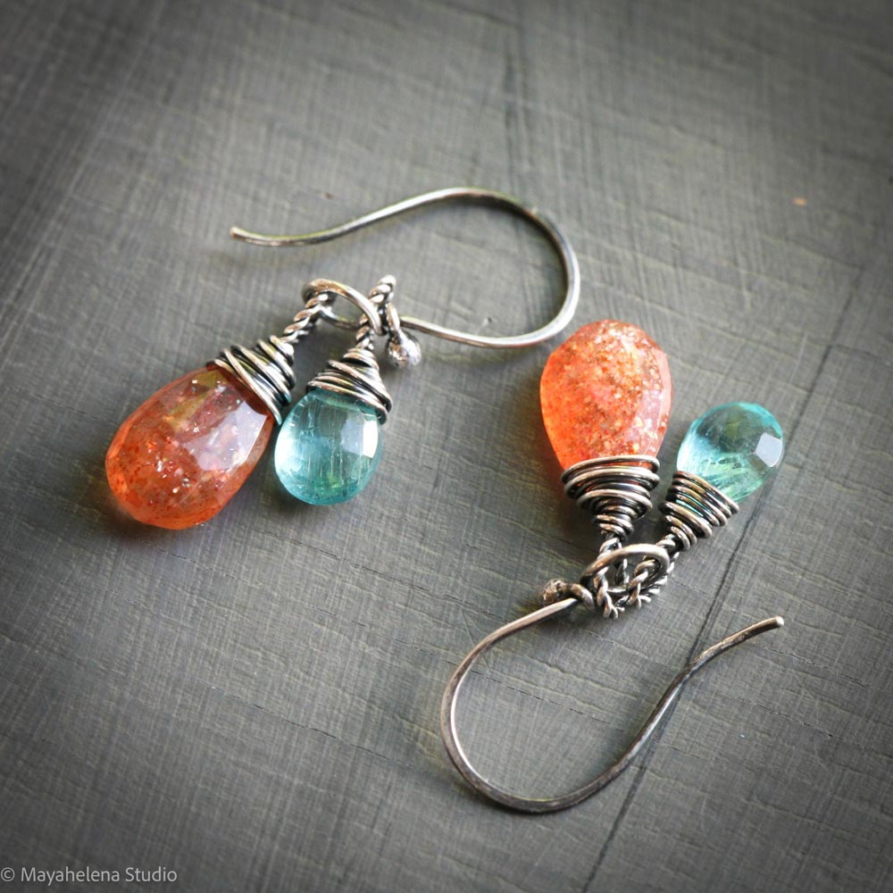 Golden Hour - Sunstone and Apatite Sterling Silver Earrings
