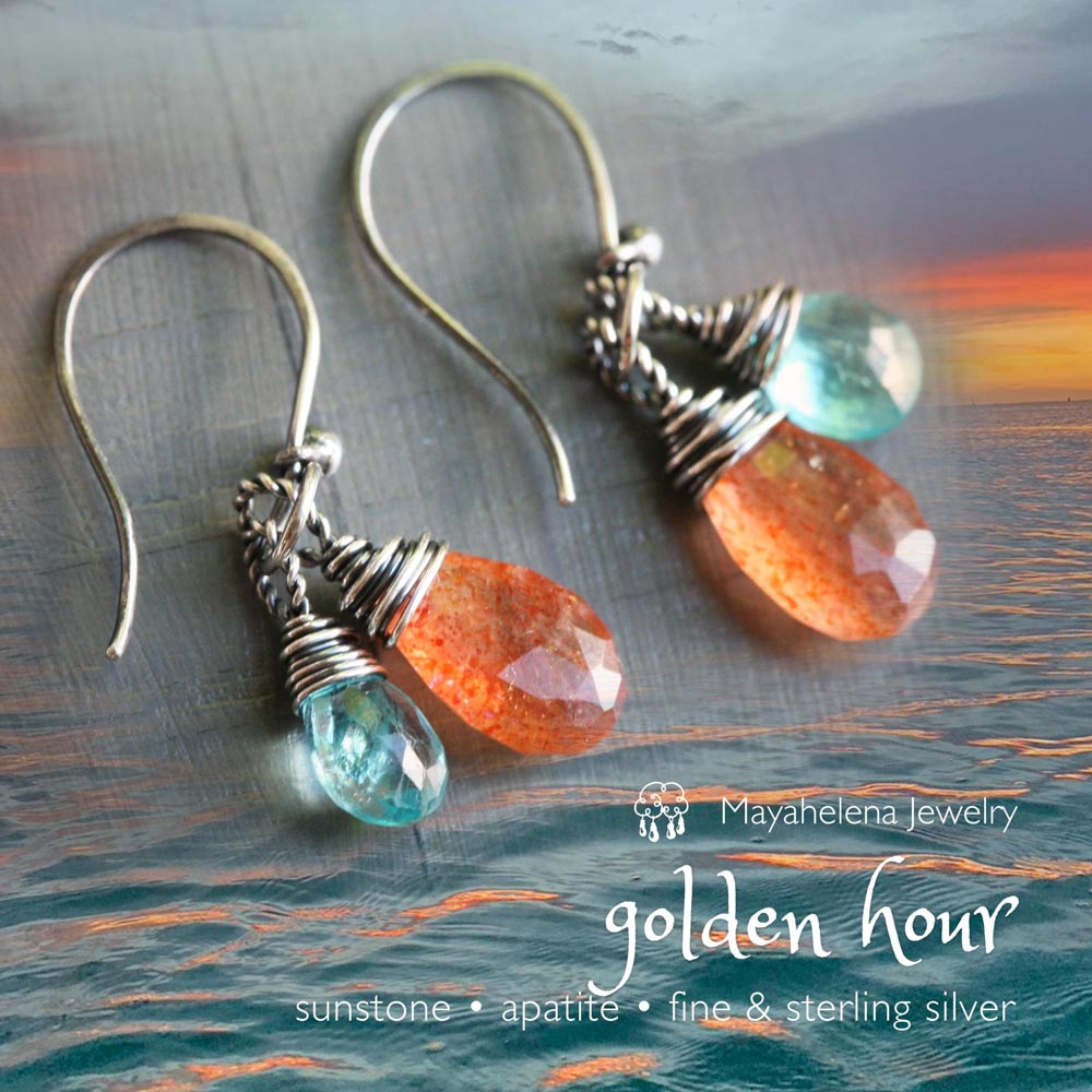 Golden Hour - Sunstone and Apatite Sterling Silver Earrings