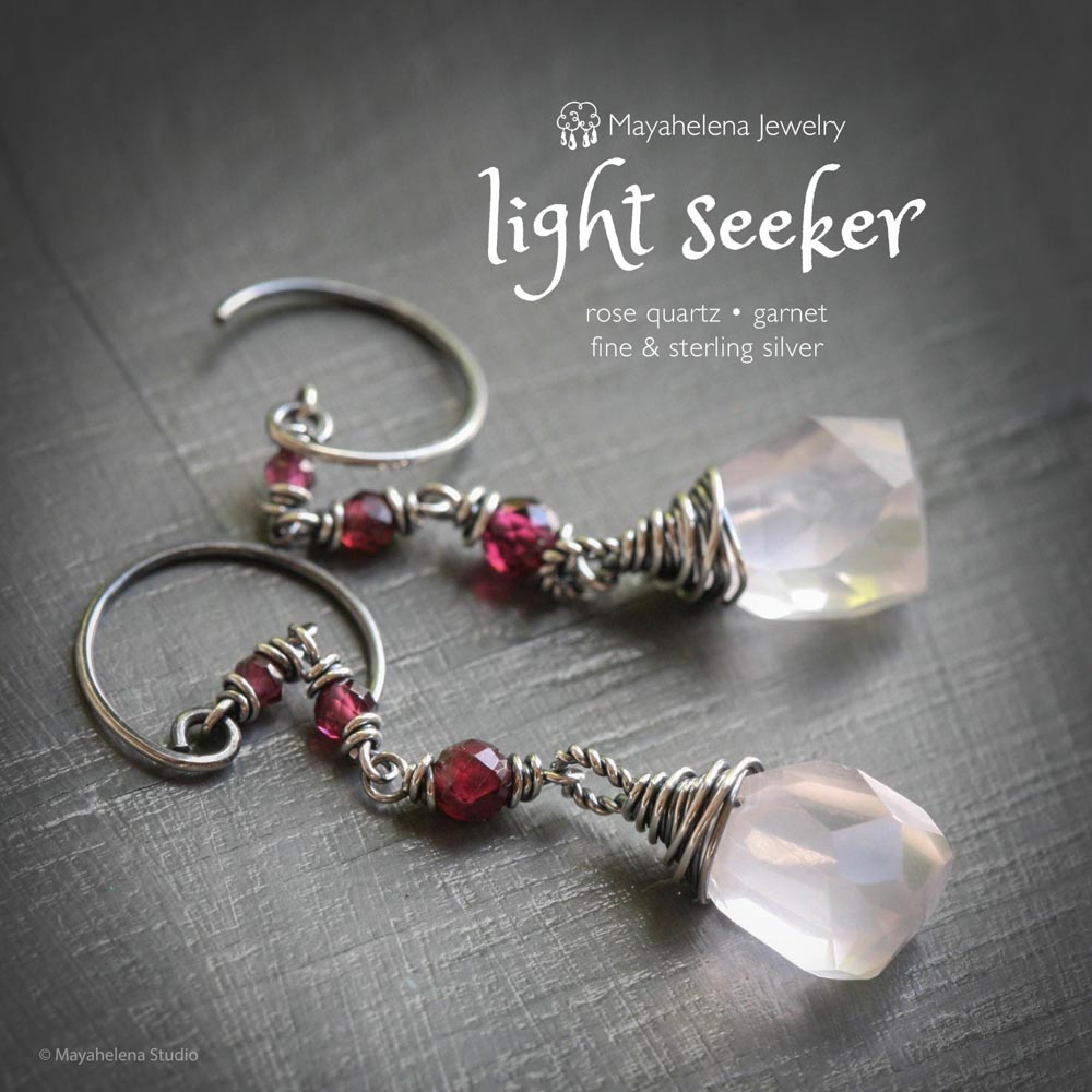 Light Seeker - Rose Quartz & Garnet Sterling Silver Earrings