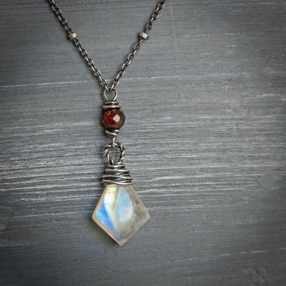il_fullxfull.7264016797_rwrm.jpg Blood Moon - Moonstone Garnet Wire Wrapped Sterling Necklace
